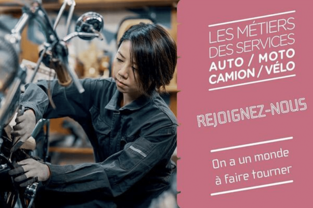 Affiche de recrutement pour "les métiers des services auto/moto/camion/vélo"