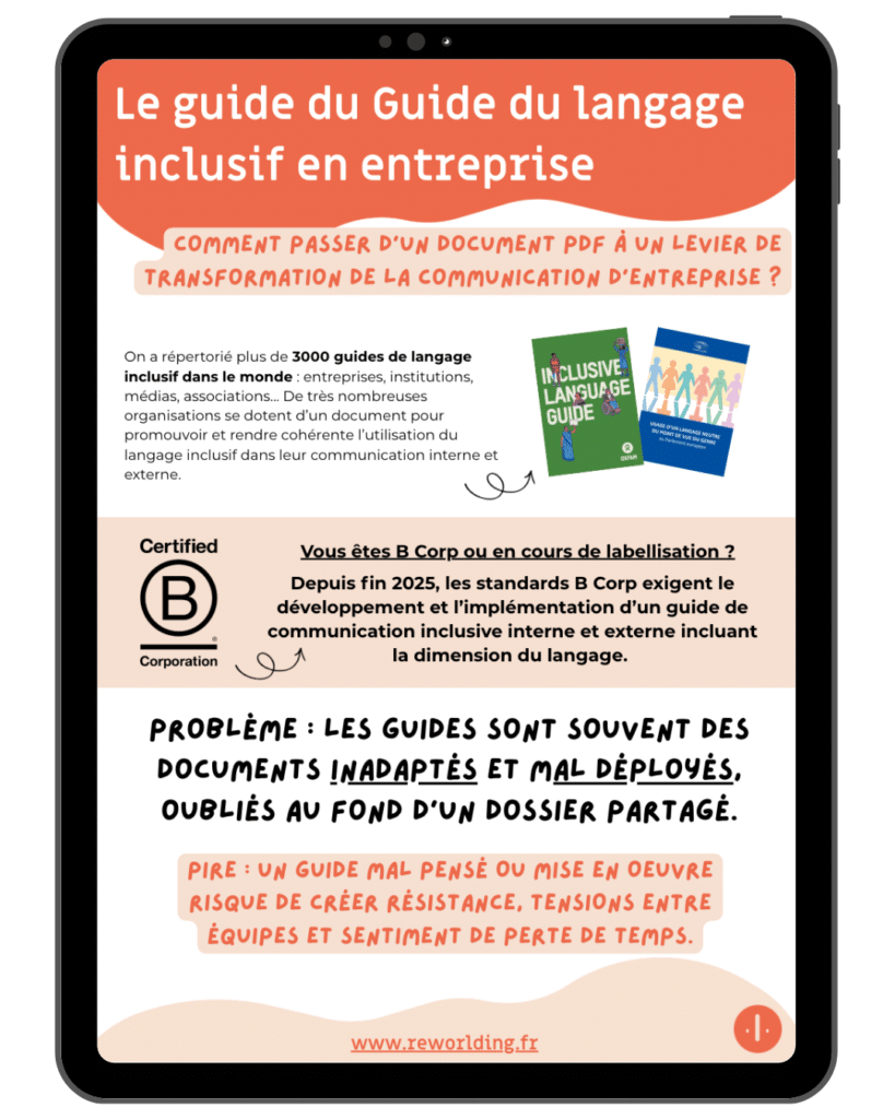 Première page du guide du Guide du langage inclusif en entreprise